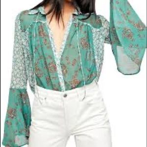 Free People Serena Printed Blouse S